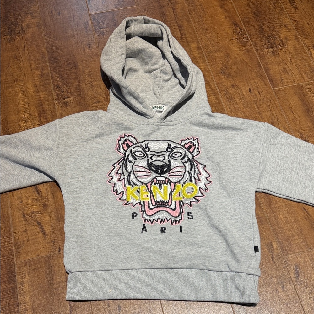 Kenzo Kids Gray Hoodie with Tiger Design